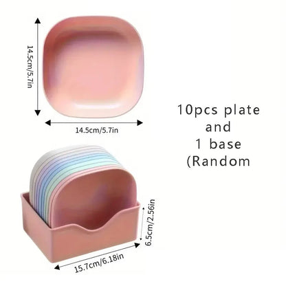 Novacart™ 10pcs Plates Set With Holder (Random Colours)