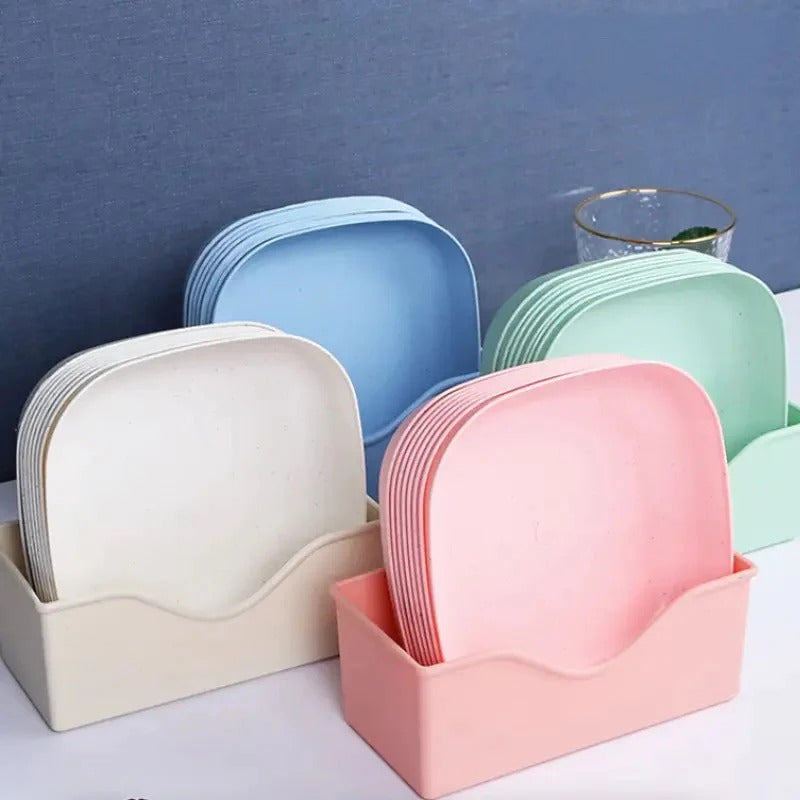Novacart™ 10pcs Plates Set With Holder (Random Colours)