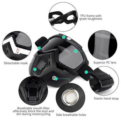 Bike Face Mask with Goggles Dustproof & Smog Filter with Adjustable Strap Winters Special ( Random Color )